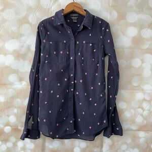 Eddie Bauer Blue Shirt with pink and White flowers